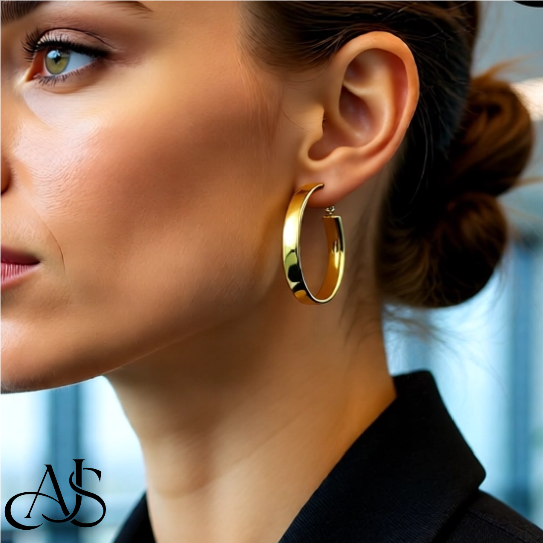 Gold Half Round Tube Oval Omega Backs Hoop Earrings - 10K and 14K Yellow Gold - Lightweight Thin 7mm