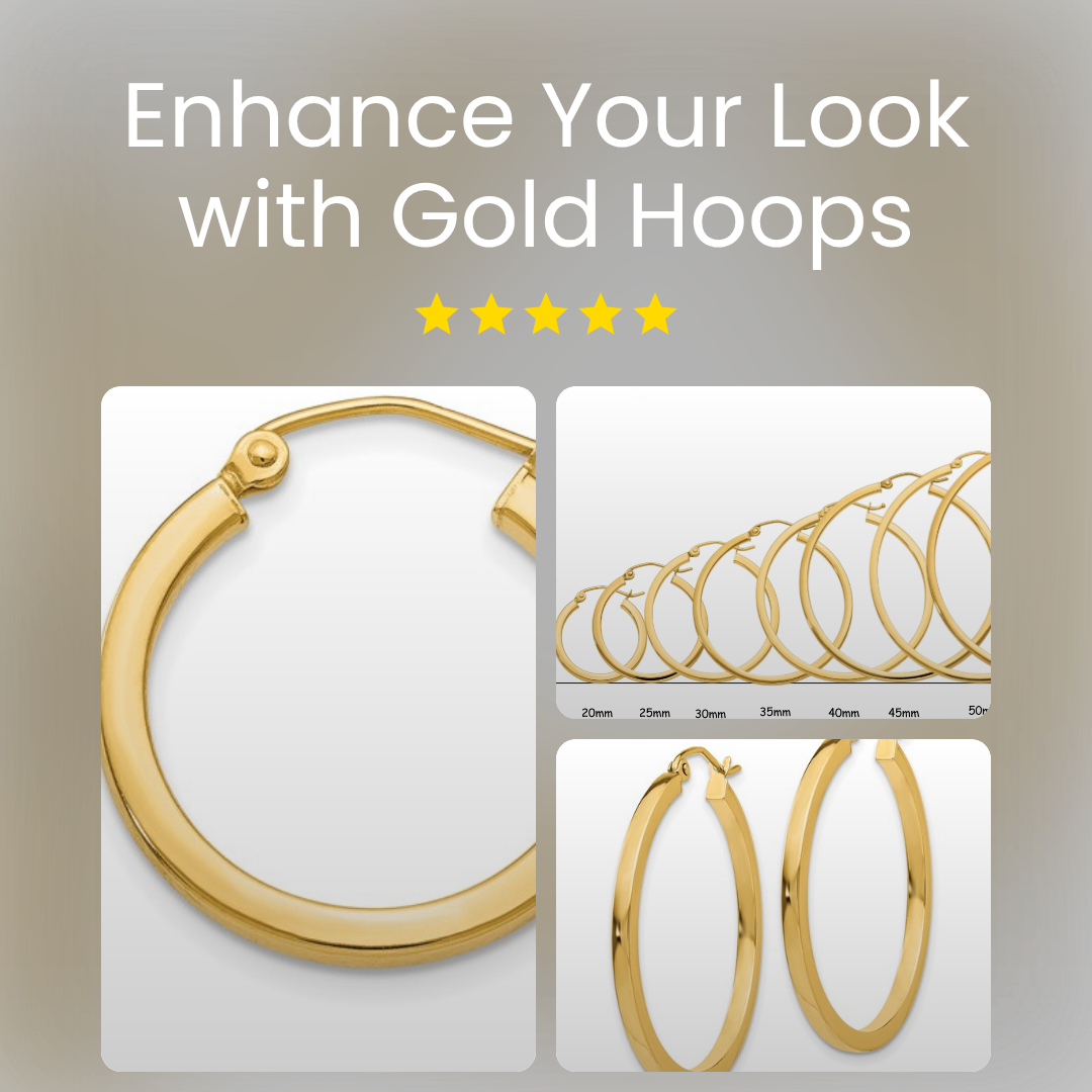 Gold Square Tube Hoop Earrings - 10K or 14K Yellow and White Gold - Lightweight Thin 2mm