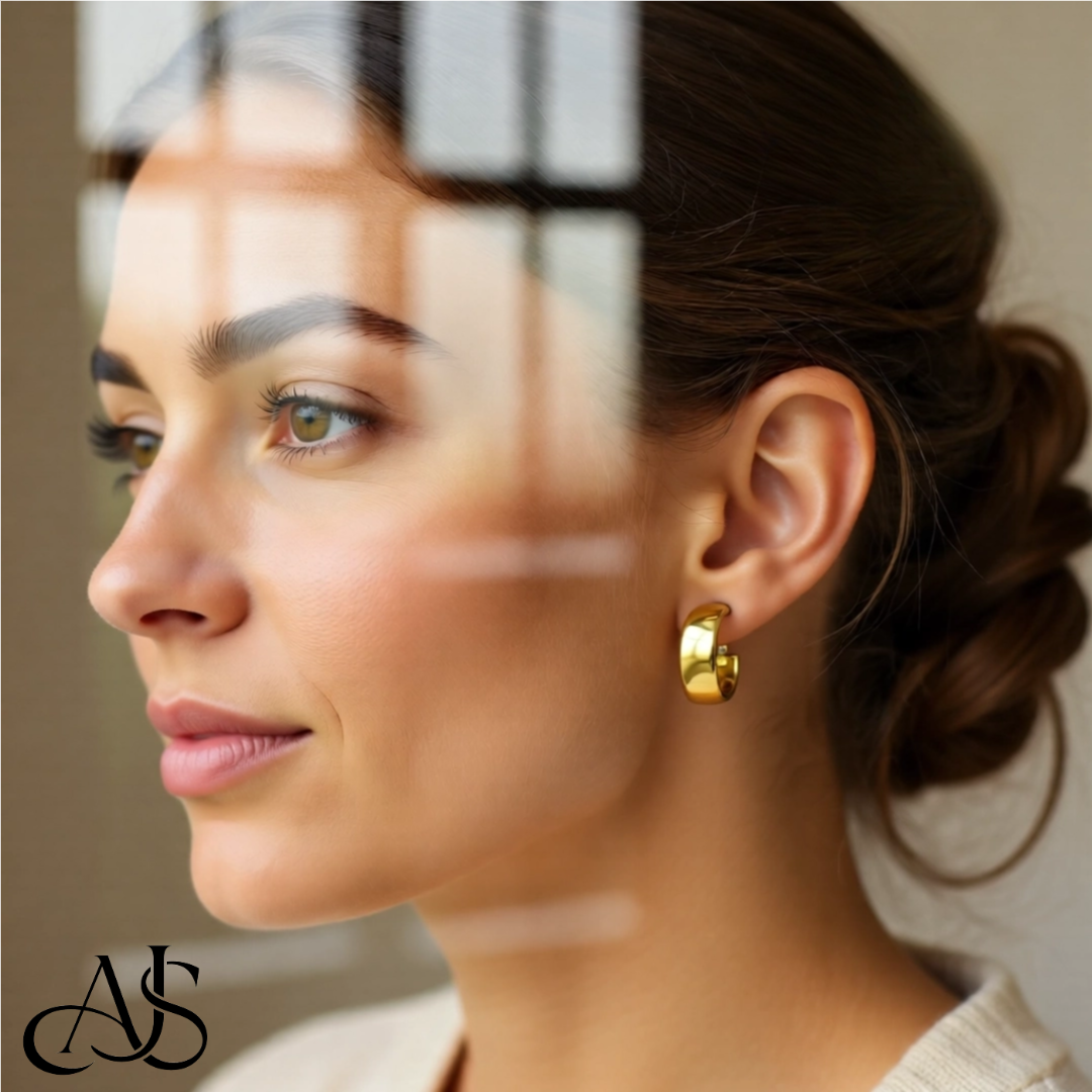 Gold Half Round Omage Backs Hoop Earrings - 10K and 14K Yellow or White Gold - Lightweight Thin 7.75mm