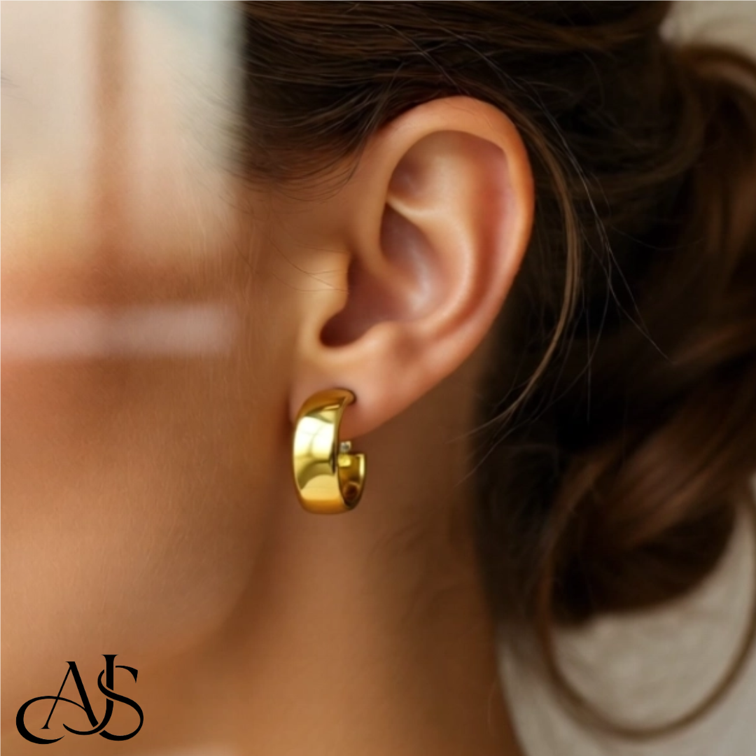 Gold Half Round Omage Backs Hoop Earrings - 10K and 14K Yellow or White Gold - Lightweight Thin 7.75mm