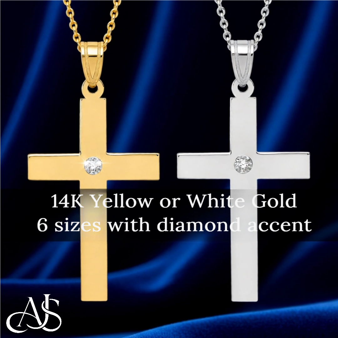 Diamond Accent Engravable 14K Gold Cross Pendants