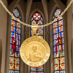 Load image into Gallery viewer, Sacred Heart of Jesus Engravalbe Round Medal Pendants in 14K Yellow Gold Satin Finished
