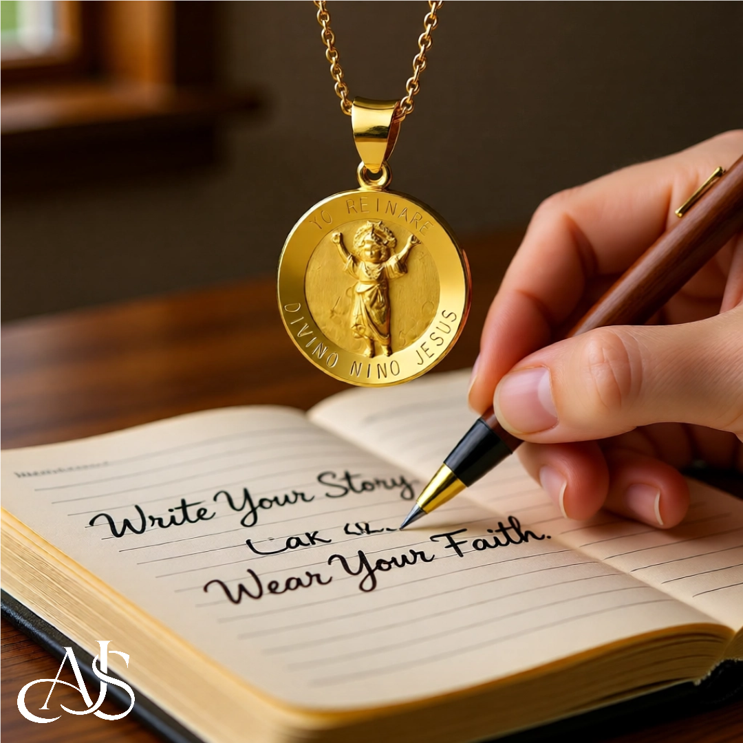 Divine Child Divino Nino Jesus Engravable Round Medal Pendants in 14K Yellow Gold Satin Finished Spanish  with Necklace Chain Options