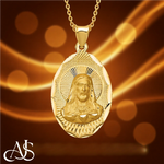 Load image into Gallery viewer, Jesus on Oval Radiant Cut Disc Engravable Pendant in 14K Yellow Gold Satin Finished with Necklace Chain Options

