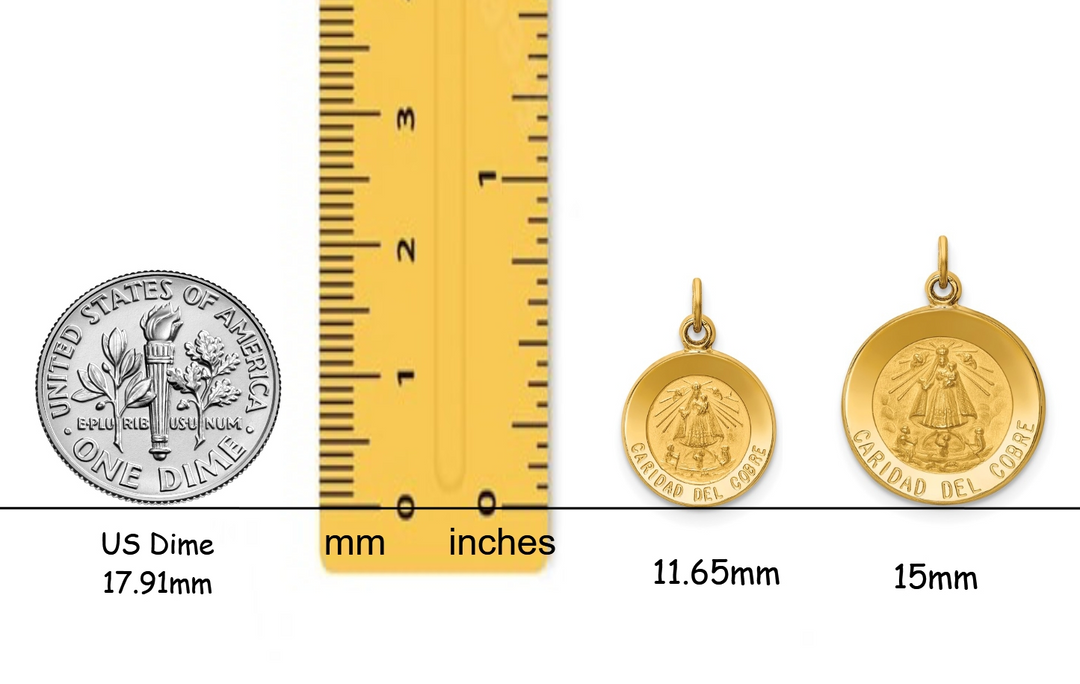 Caridad del Cobre Engravable Round Medal Pendants in 14K Yellow Gold Satin Finished  with Necklace Chain Options