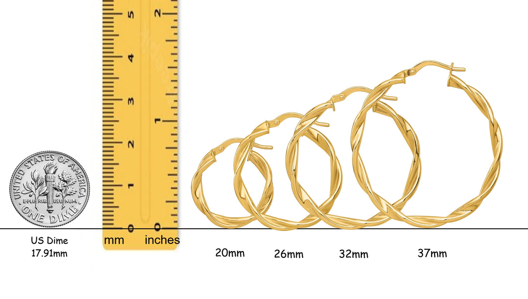 14K Yellow and White Gold Twisted Hoop Earrings 2.75mm Width