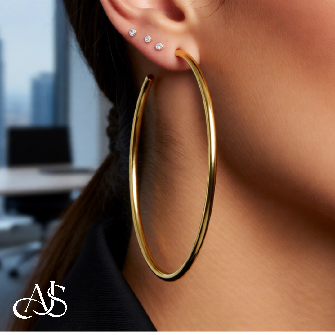 C-Hoop Open Circle Earrings 14K Yellow, White, or Rose Gold - Lightweight Thin 2mm Width