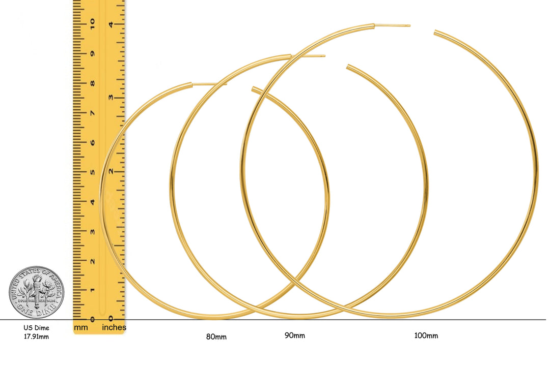 C-Hoop Open Circle Earrings 14K Yellow, White, or Rose Gold - Lightweight Thin 2mm Width
