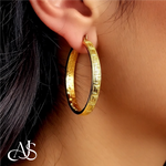 Load image into Gallery viewer, 14K Yellow Gold Greek Key Hoop Earrings - Lightweight Thin 4mm Width
