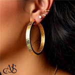 Load image into Gallery viewer, 14K Yellow Gold Textured Greek Key Hoop Earrings - Lightweight Thin 4mm Width
