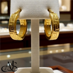 Load image into Gallery viewer, 14K Yellow Gold Textured Greek Key Hoop Earrings - Lightweight Thin 4mm Width
