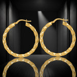 Load image into Gallery viewer, 14K Yellow Gold Diamond-cut Twisted Hoop Earrings - Lightweight Thin 3mm Width
