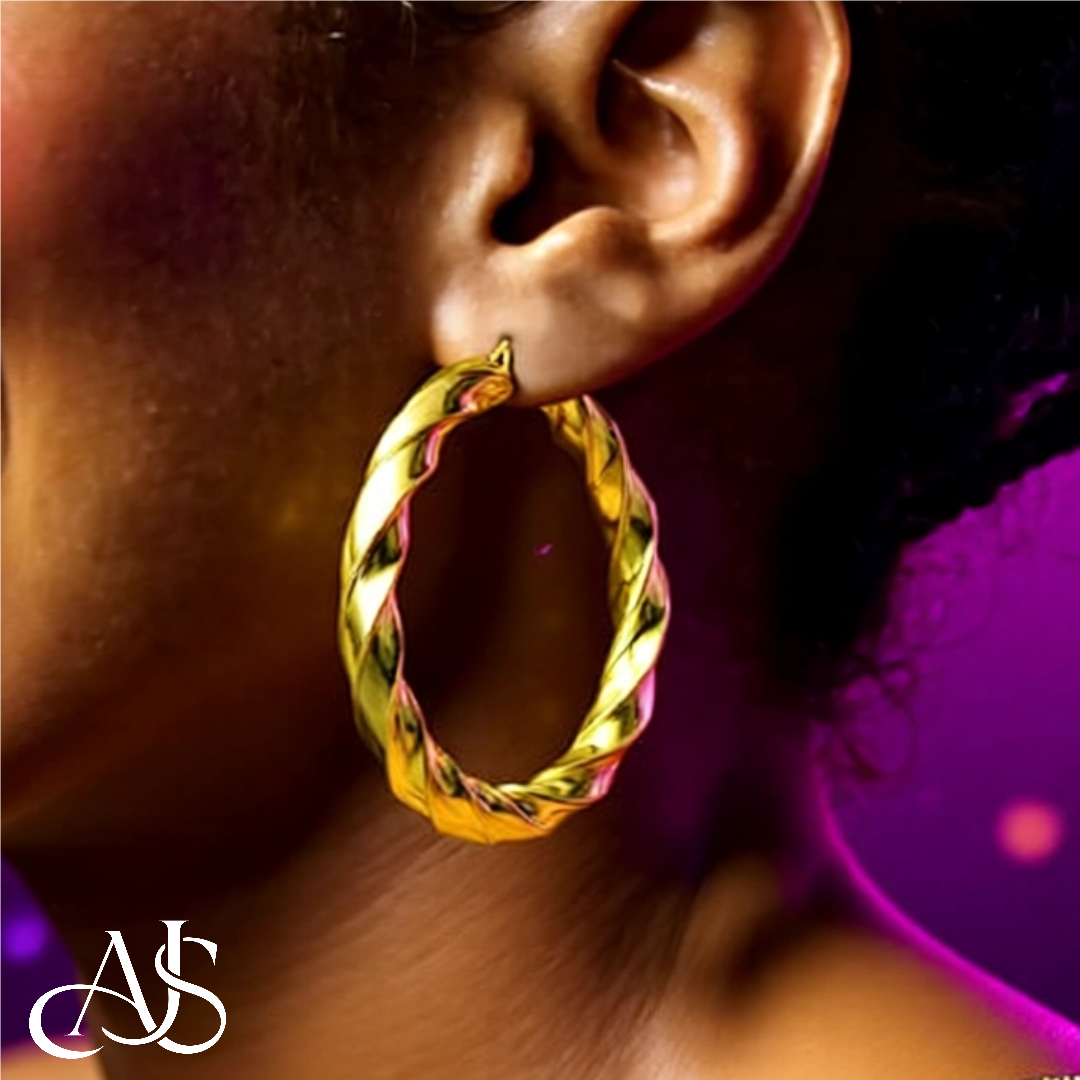14K Yellow Gold Twist Tube Hoop Earrings 5mm Width in 3 Sizes