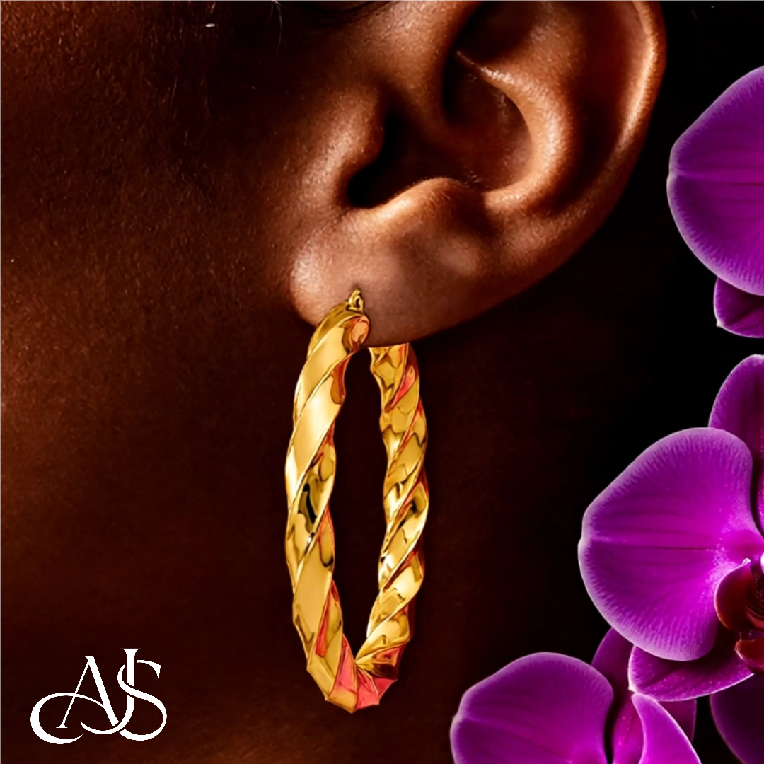 14K Yellow Gold Twist Tube Hoop Earrings 5mm Width in 3 Sizes
