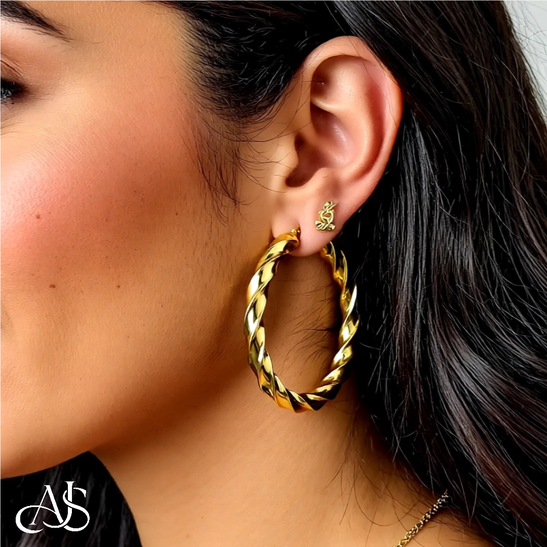 14K Yellow Gold Twist Tube Hoop Earrings 5mm Width in 3 Sizes