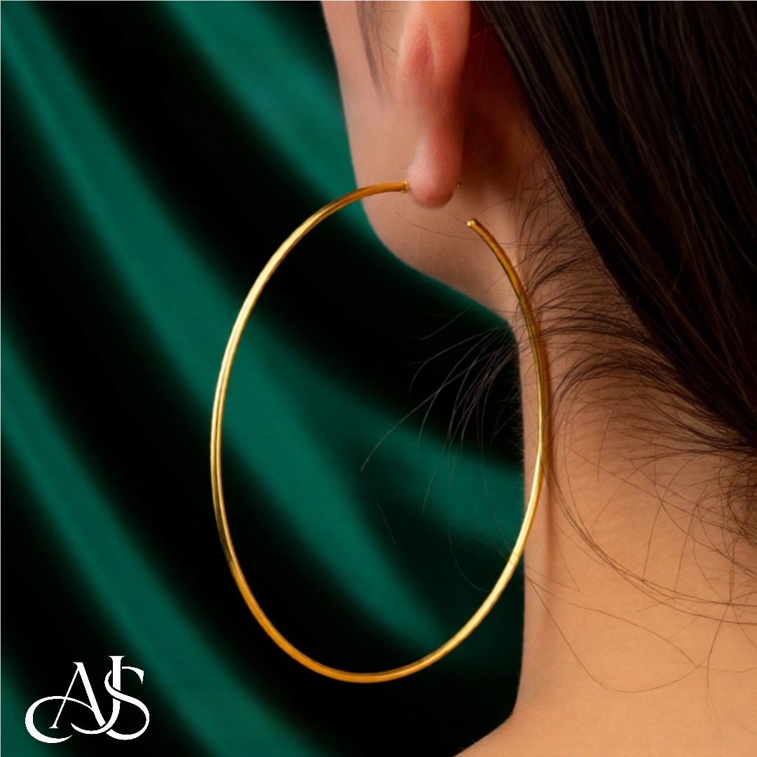 C-Hoop Open Circle Earrings 14K Yellow or White Gold - Lightweight Thin 1.2mm Width