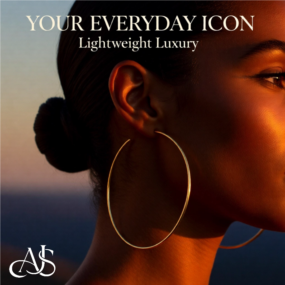 C-Hoop Open Circle Earrings 14K Yellow or White Gold - Lightweight Thin 1.2mm Width