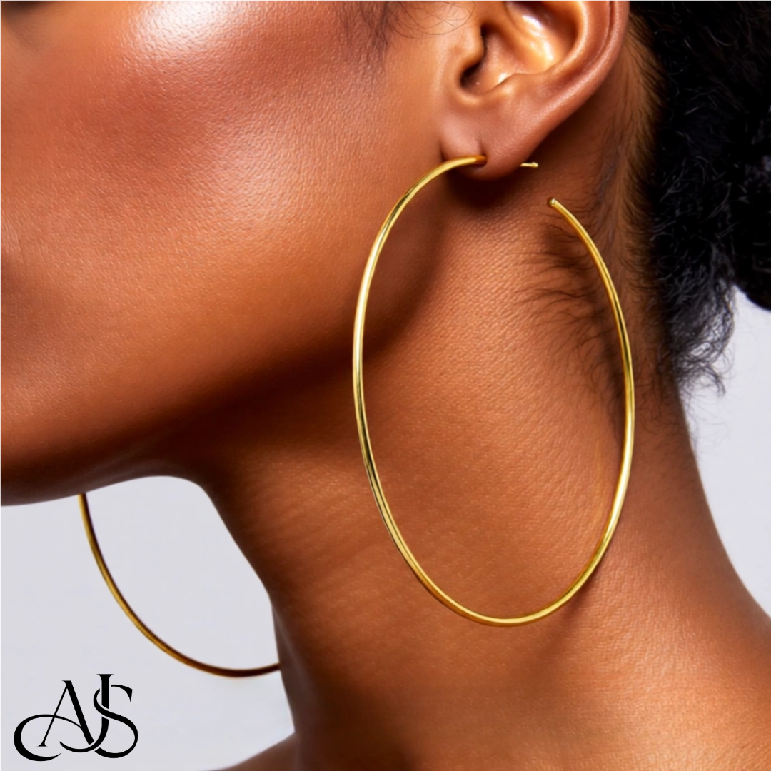 C-Hoop Open Circle Earrings 14K Yellow or White Gold - Lightweight Thin 1.2mm Width