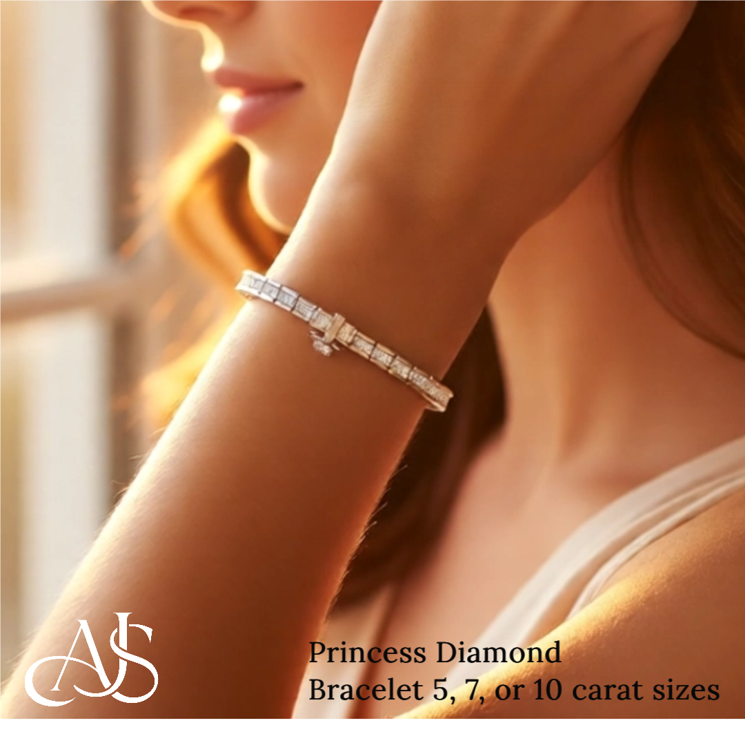 Lab Grown Princess Diamond Tennis Bracelet in 14K White or Yellow Gold for Women