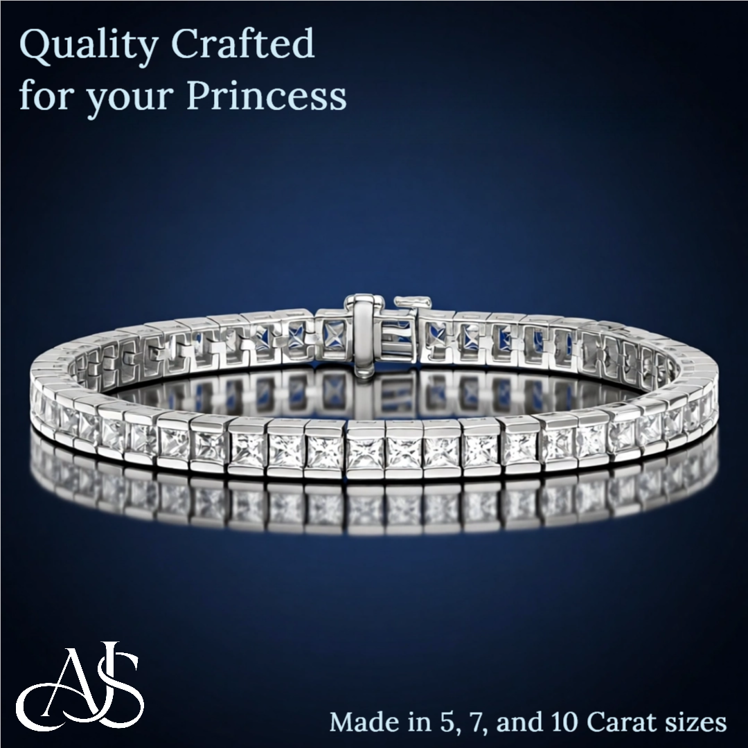 Lab Grown Princess Diamond Tennis Bracelet in 14K White or Yellow Gold for Women