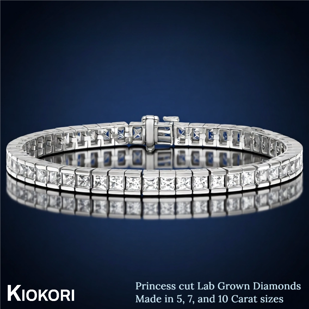 Lab Grown Princess Diamond Tennis Bracelet in 14K White or Yellow Gold for Women