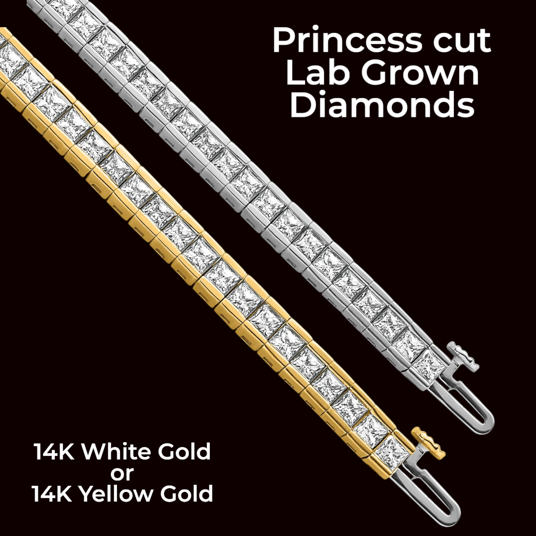 Lab Grown Princess Diamond Tennis Bracelet in 14K White or Yellow Gold for Women