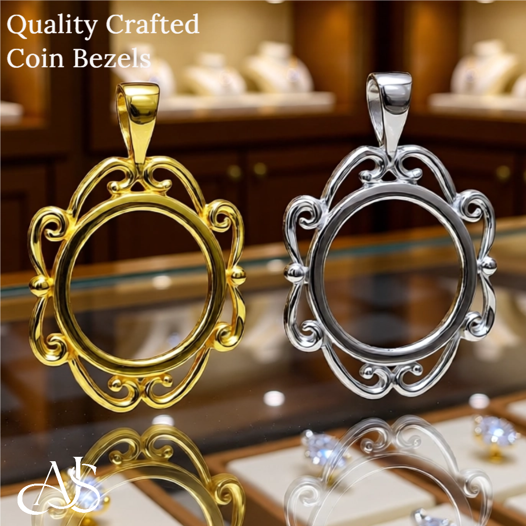 Coin Frame Bezel Tab Back Setting Pendant Mounting in 14K Yellow White Gold and Sterling Silver - 13x1 mm Coin Size