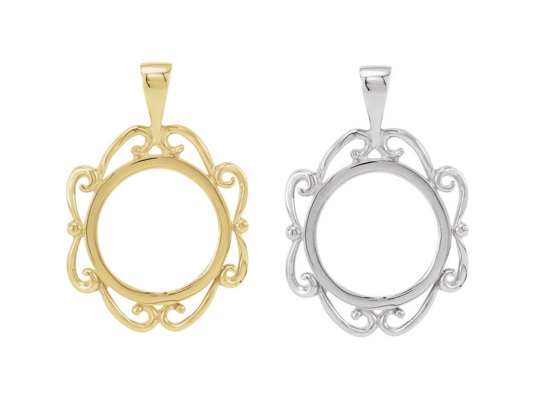 Coin Frame Bezel Tab Back Setting Pendant Mounting in 14K Yellow White Gold and Sterling Silver - 13x1 mm Coin Size