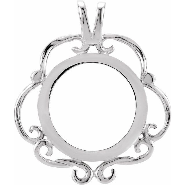 14K Yellow White Gold Polished Finish Coin Frame Bezel Pendant Mounting - 13x1 mm Coin Size