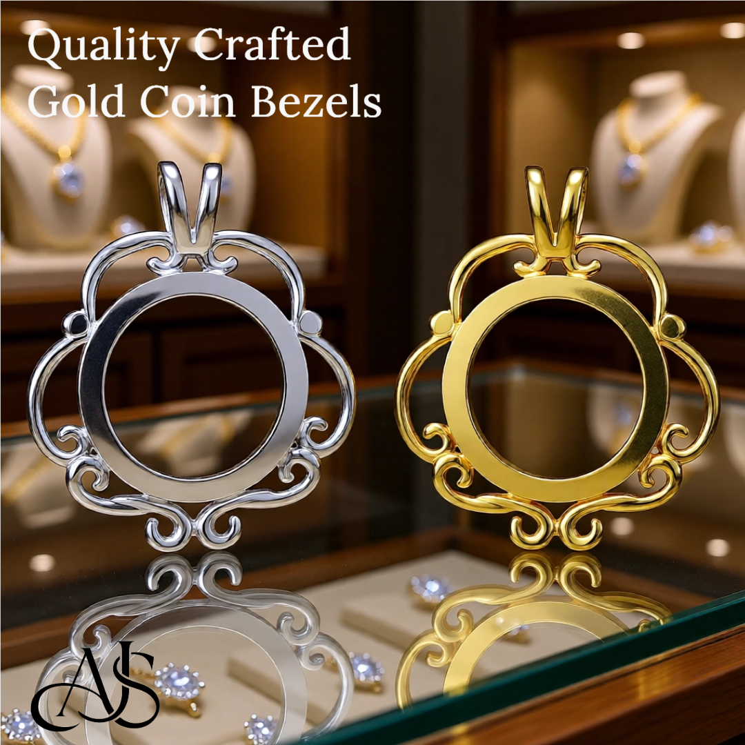 14K Yellow White Gold Polished Finish Coin Frame Bezel Pendant Mounting - 13x1 mm Coin Size
