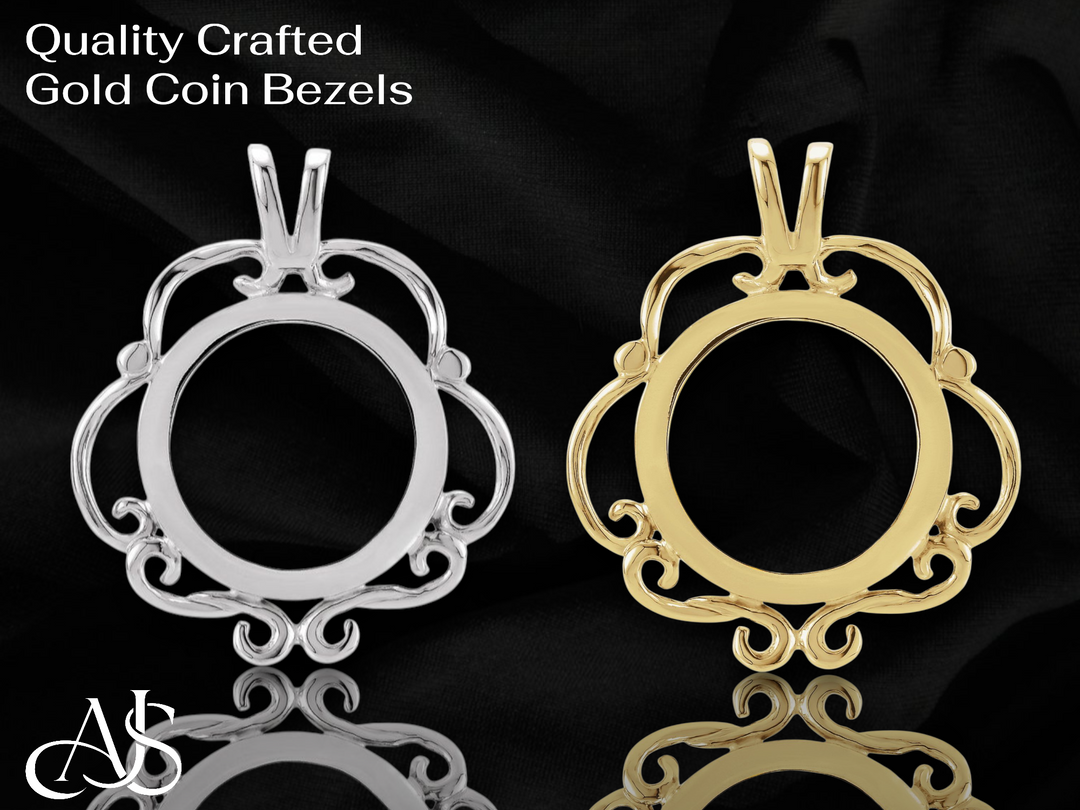14K Yellow White Gold Polished Finish Coin Frame Bezel Pendant Mounting - 13x1 mm Coin Size
