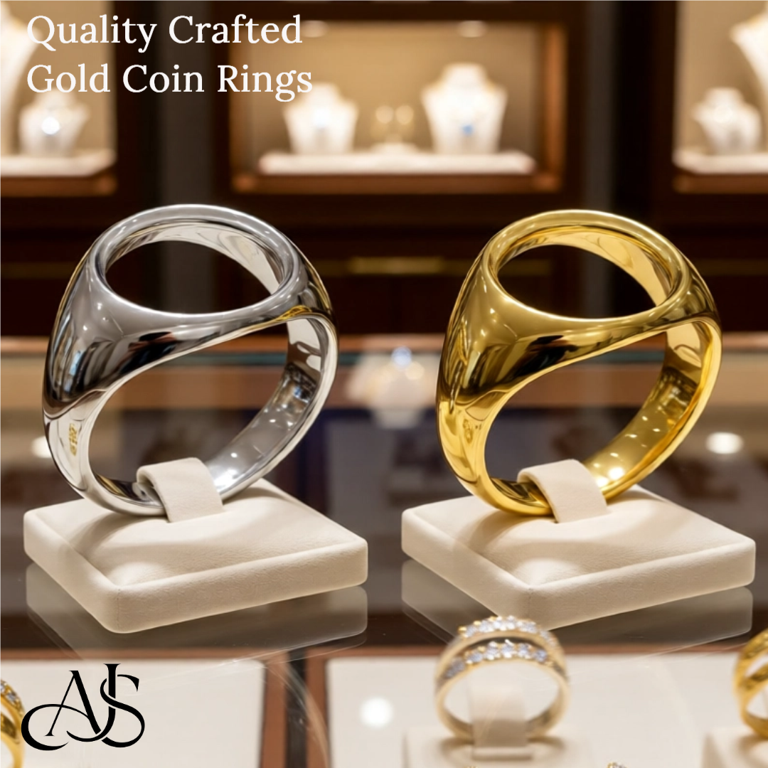 Mens Coin Ring Mounting 10K 14K Yellow White Gold, Platinum and Sterling Silver in 13mm and 13.9mm Coin Size