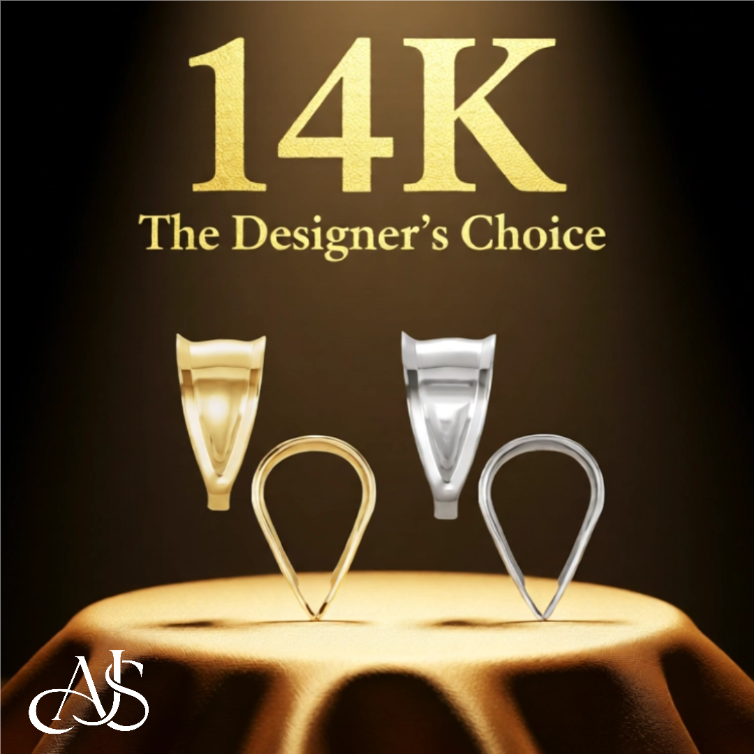 14K Yellow White Gold Semi-Polished Tapered Pinched Bail