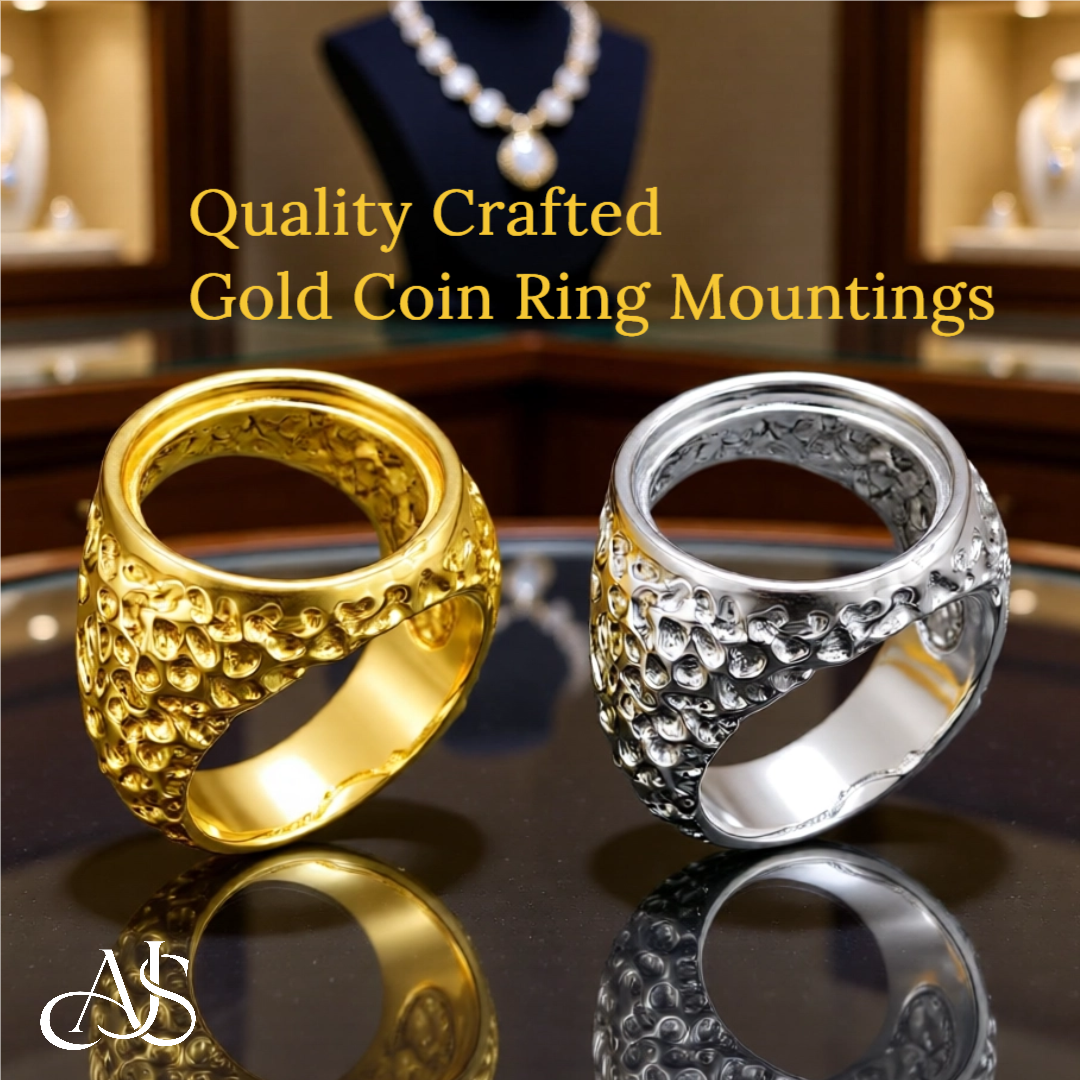 Coin Frame Bezel Polished Nugget Ring Mounting in 10K/14K Yellow White Gold and Sterling Silver with 17.9 mm Coin Size