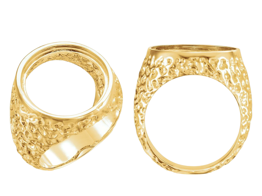 Coin Frame Bezel Polished Nugget Ring Mounting in 10K/14K Yellow White Gold and Sterling Silver with 17.9 mm Coin Size