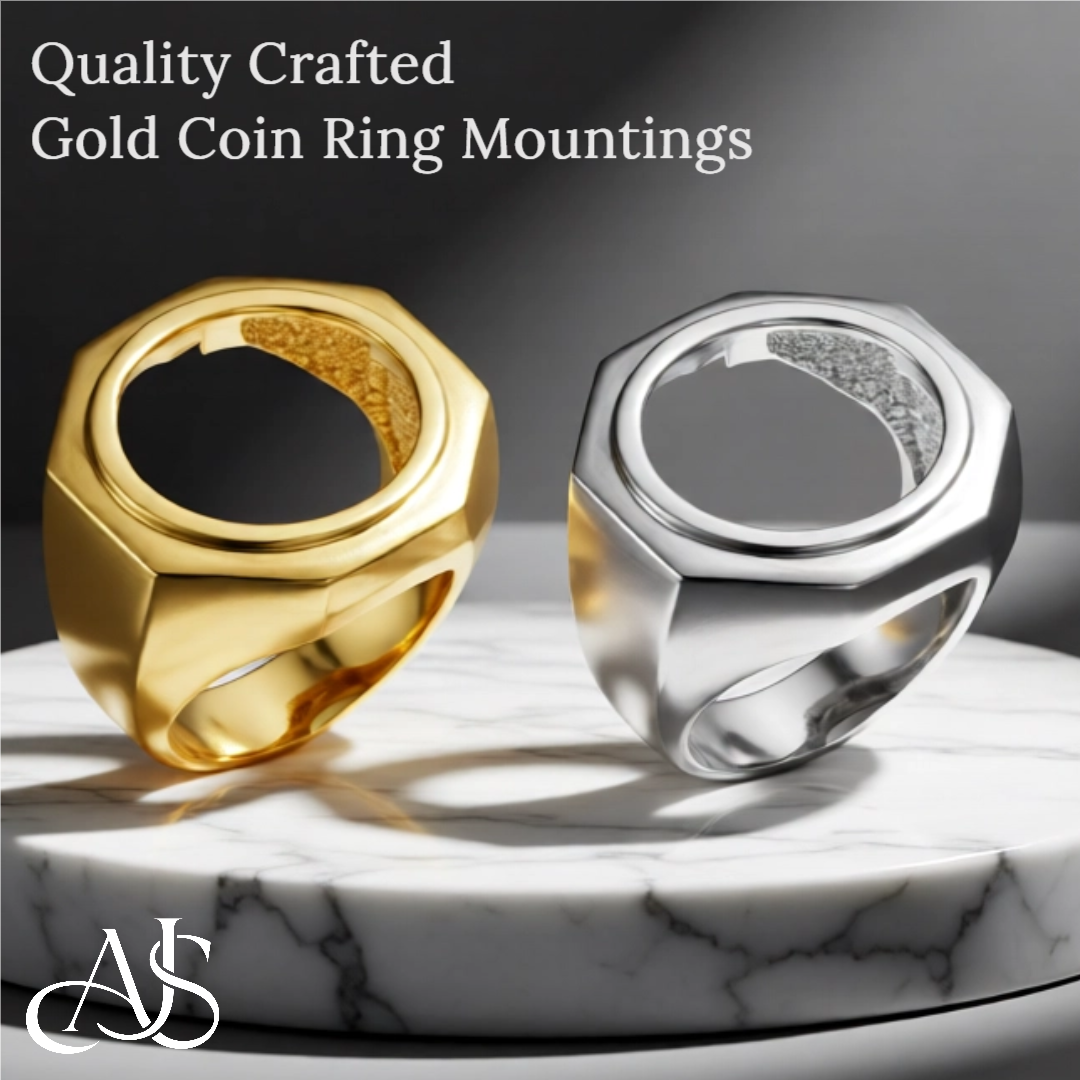 Coin Frame Bezel 17.9 mm Coin Size Ring Mounting in 10K/14K/18K Yellow White Gold, Sterling Silver and Platinum