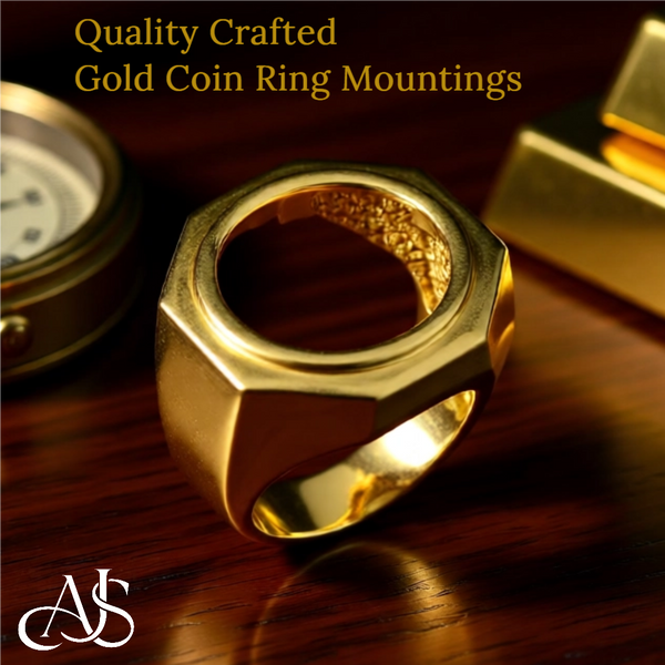 Coin Frame Bezel 17.9 mm Coin Size Ring Mounting in 10K/14K/18K Yellow White Gold, Sterling Silver and Platinum