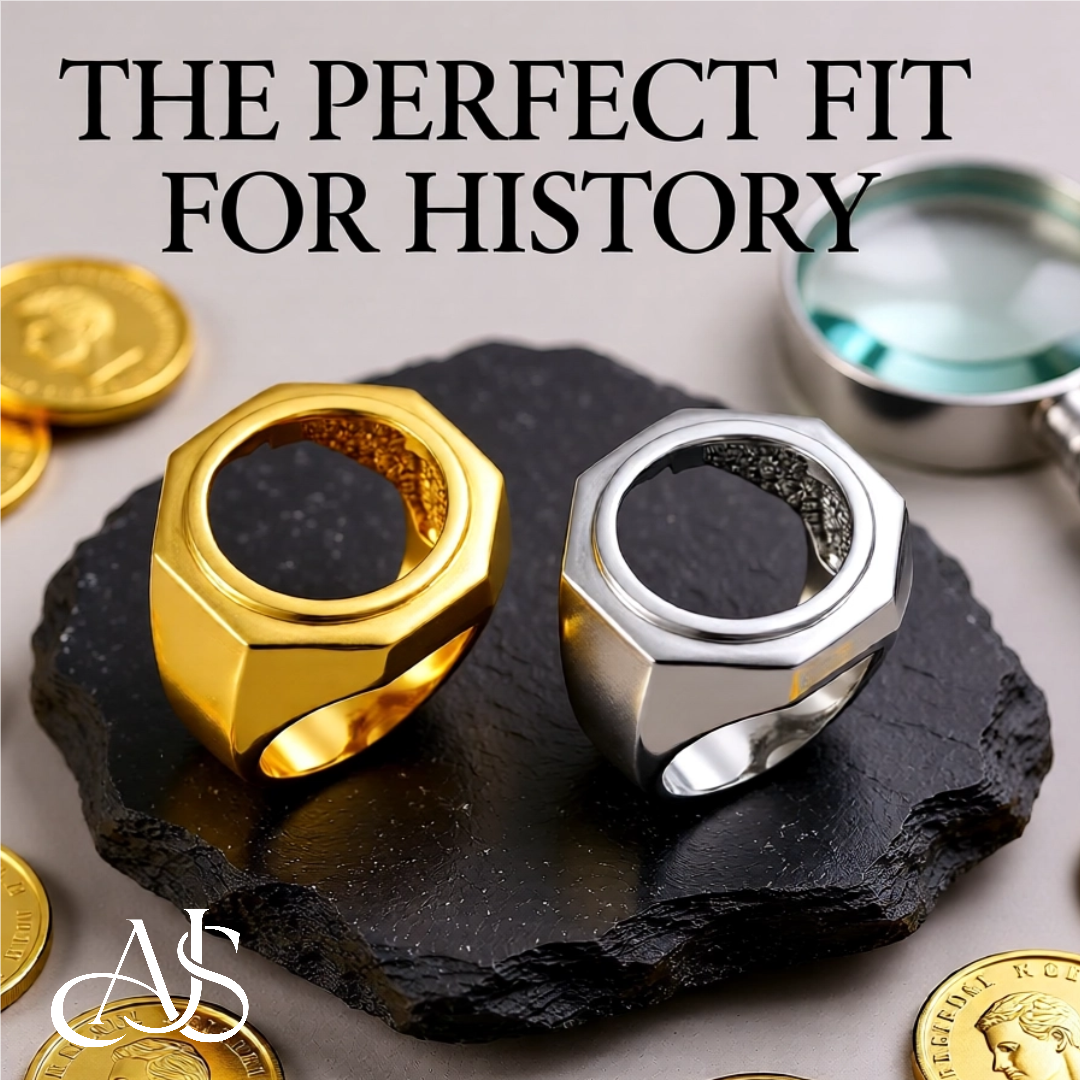 Coin Frame Bezel 17.9 mm Coin Size Ring Mounting in 10K/14K/18K Yellow White Gold, Sterling Silver and Platinum