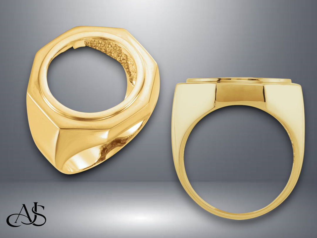 Coin Frame Bezel 17.9 mm Coin Size Ring Mounting in 10K/14K/18K Yellow White Gold, Sterling Silver and Platinum
