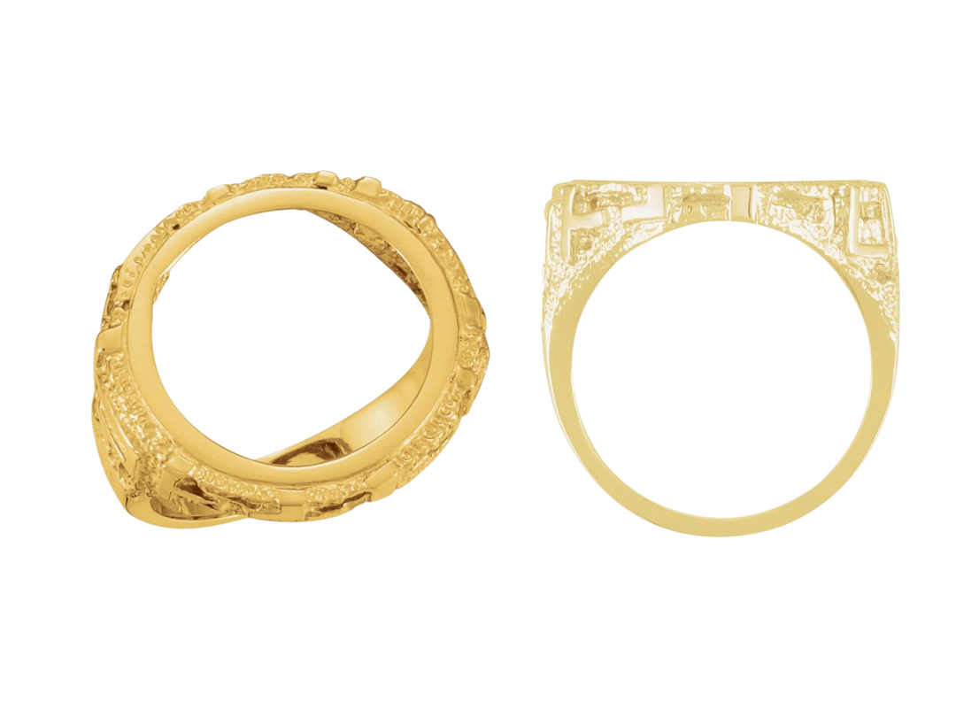 10K/14K/18K Yellow White Gold Coin Frame Bezel Ring Mounting Ring Size 10 with 17.9 mm Coin