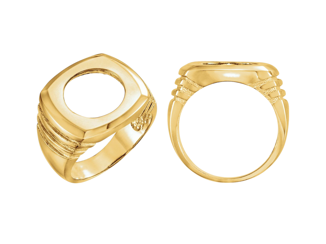 Coin Frame Bezel Ring Mounting in 10K/14K/18K Yellow White Gold, Sterling Silver and Platinum - Ring Size 10 with 13.9mm, 15mm Coin Size
