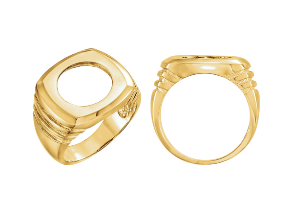 Coin Frame Bezel Ring Mounting in 10K/14K/18K Yellow White Gold, Sterling Silver and Platinum - Ring Size 10 with 13.9mm, 15mm Coin Size
