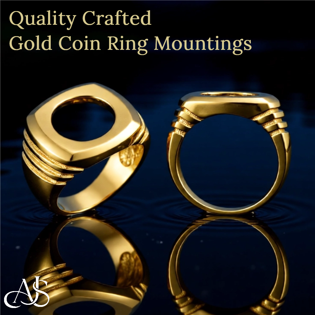 Coin Frame Bezel Ring Mounting in 10K/14K/18K Yellow White Gold, Sterling Silver and Platinum - Ring Size 10 with 13.9mm, 15mm Coin Size