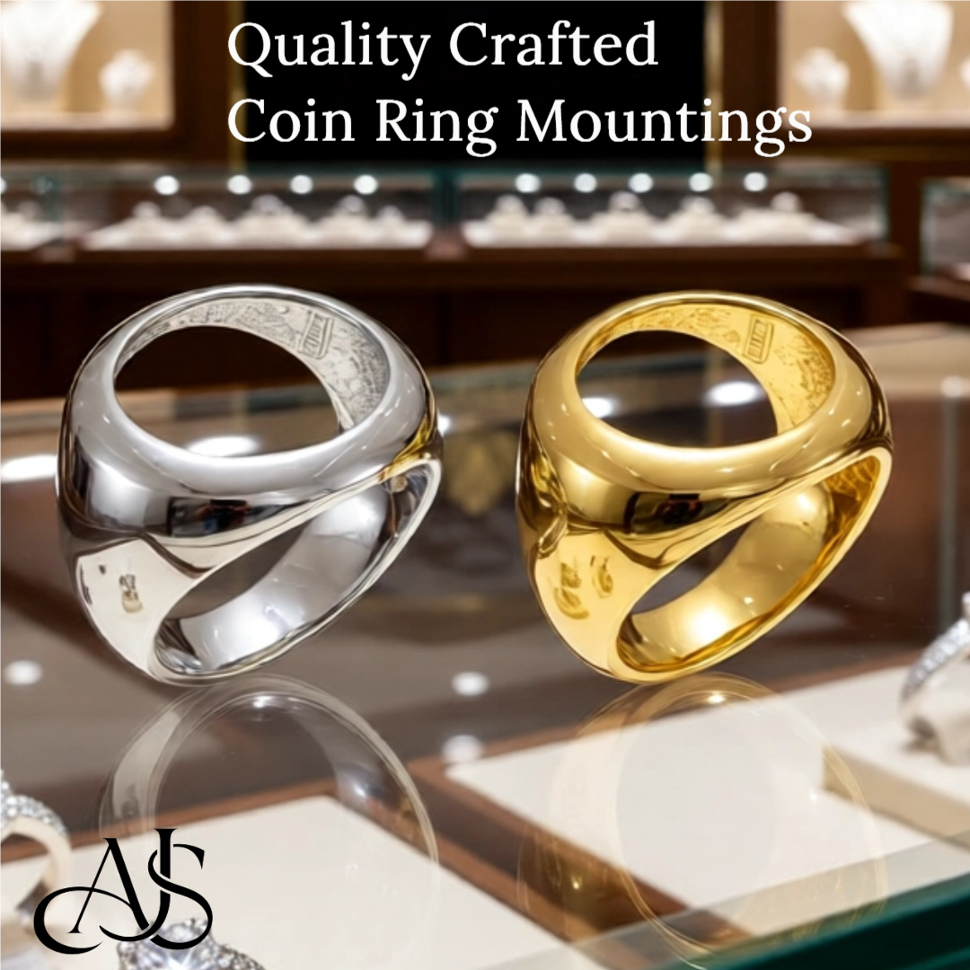 Coin Frame Bezel Ring Mounting in 10K/14K/18K Yellow Gold and Sterling Silver with 17.9mm, 16.5mm and 13.9mm Coin Size