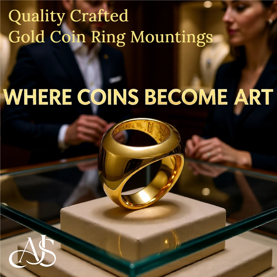 Coin Frame Bezel Ring Mounting in 10K/14K/18K Yellow Gold and Sterling Silver with 17.9mm, 16.5mm and 13.9mm Coin Size