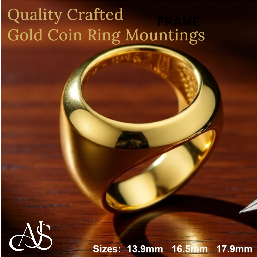Coin Frame Bezel Ring Mounting in 10K/14K/18K Yellow Gold and Sterling Silver with 17.9mm, 16.5mm and 13.9mm Coin Size