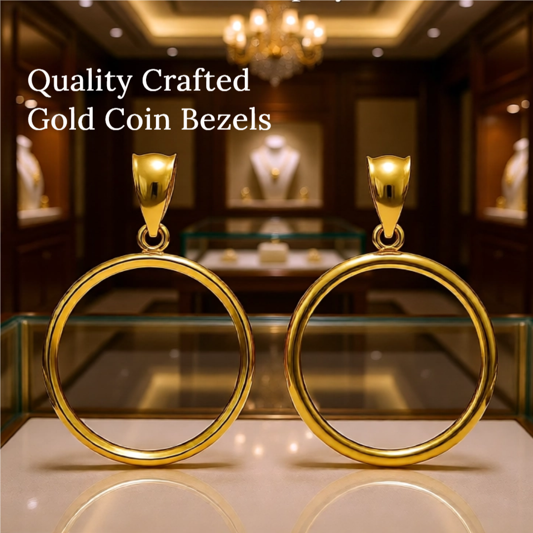 14K Yellow Gold Coin Bezel Mountings for US and Foreign Coins in 13mm - 39.5mm Coin Size