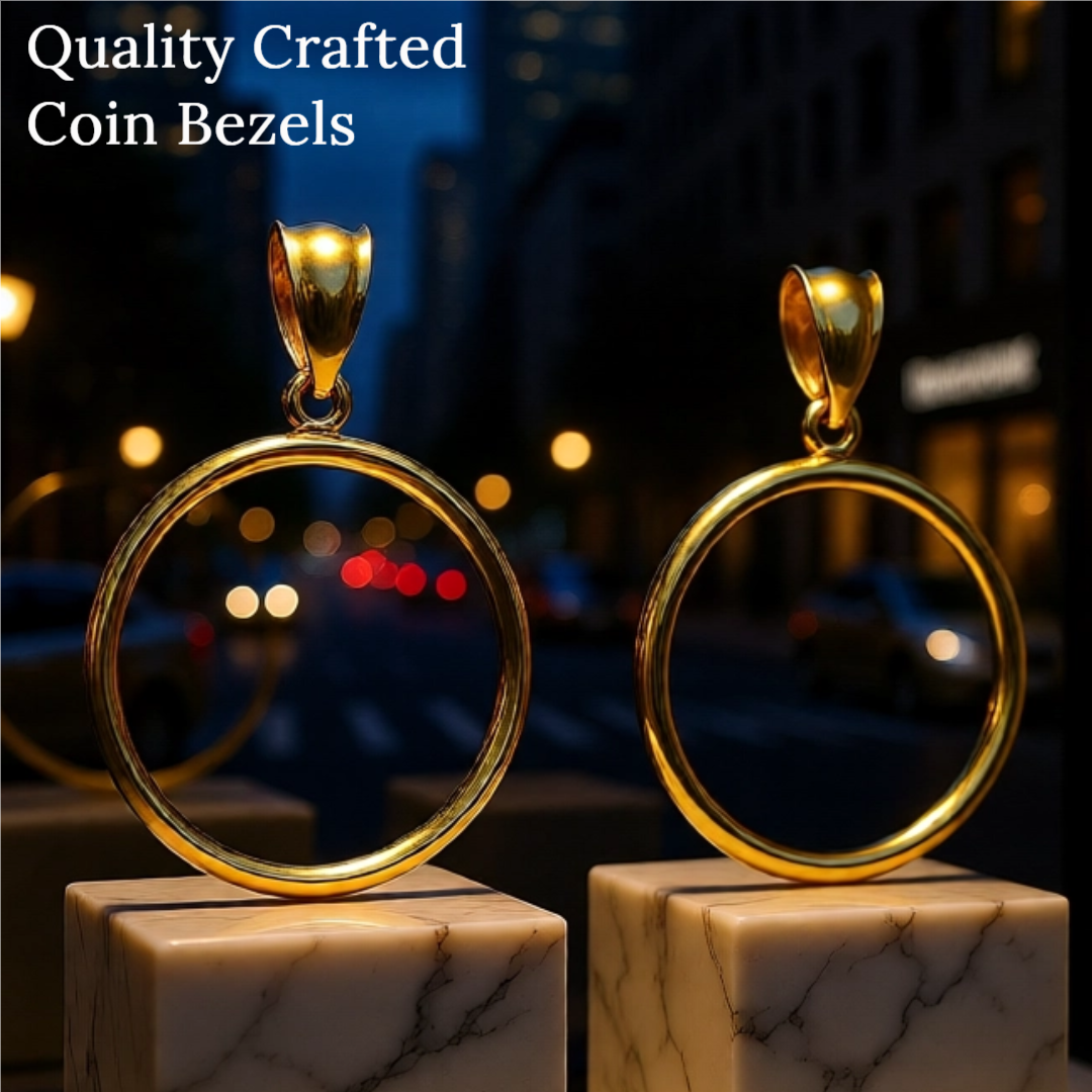 14K Yellow Gold Coin Bezel Mountings for US and Foreign Coins in 13mm - 39.5mm Coin Size
