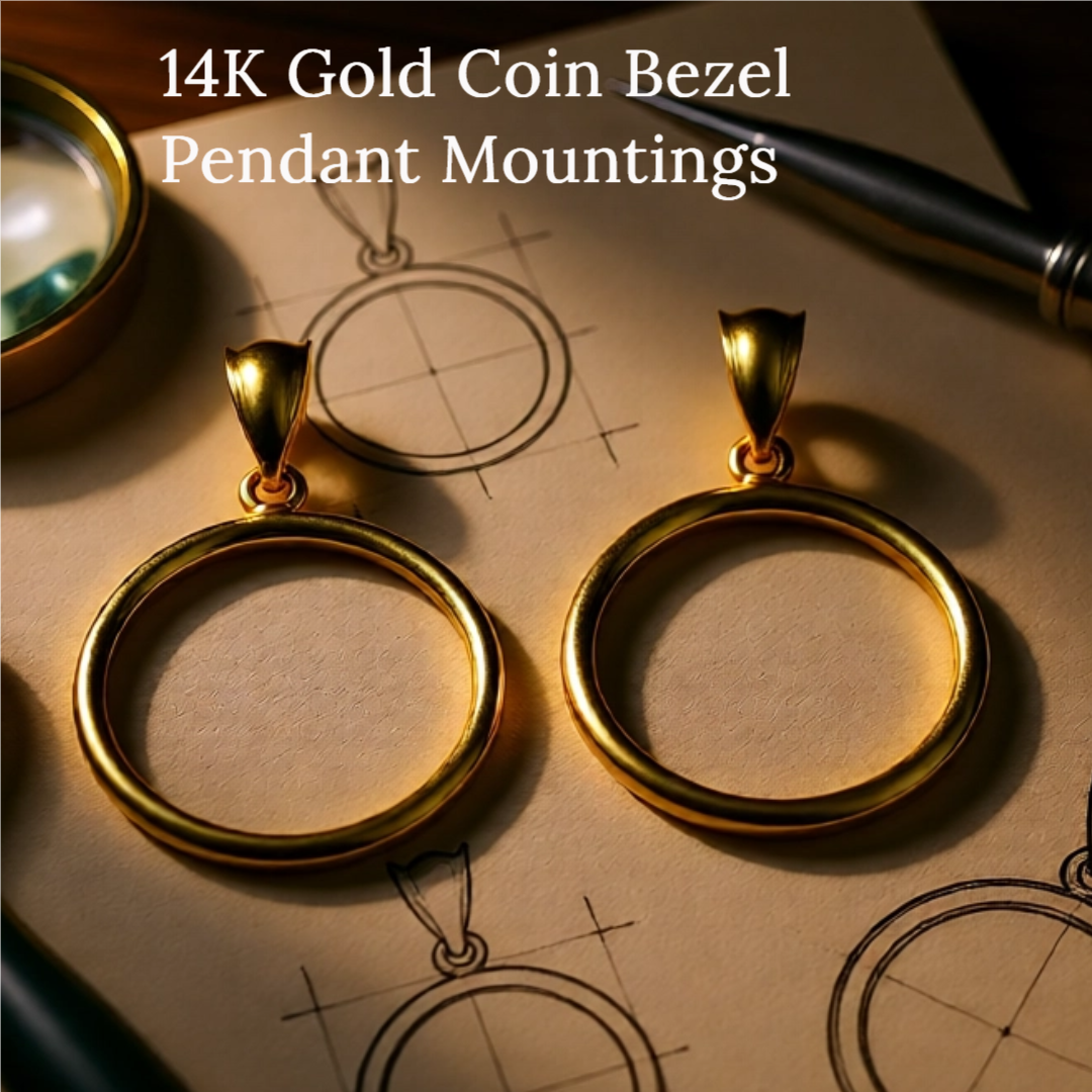 14K Yellow Gold Coin Bezel Mountings for US and Foreign Coins in 13mm - 39.5mm Coin Size
