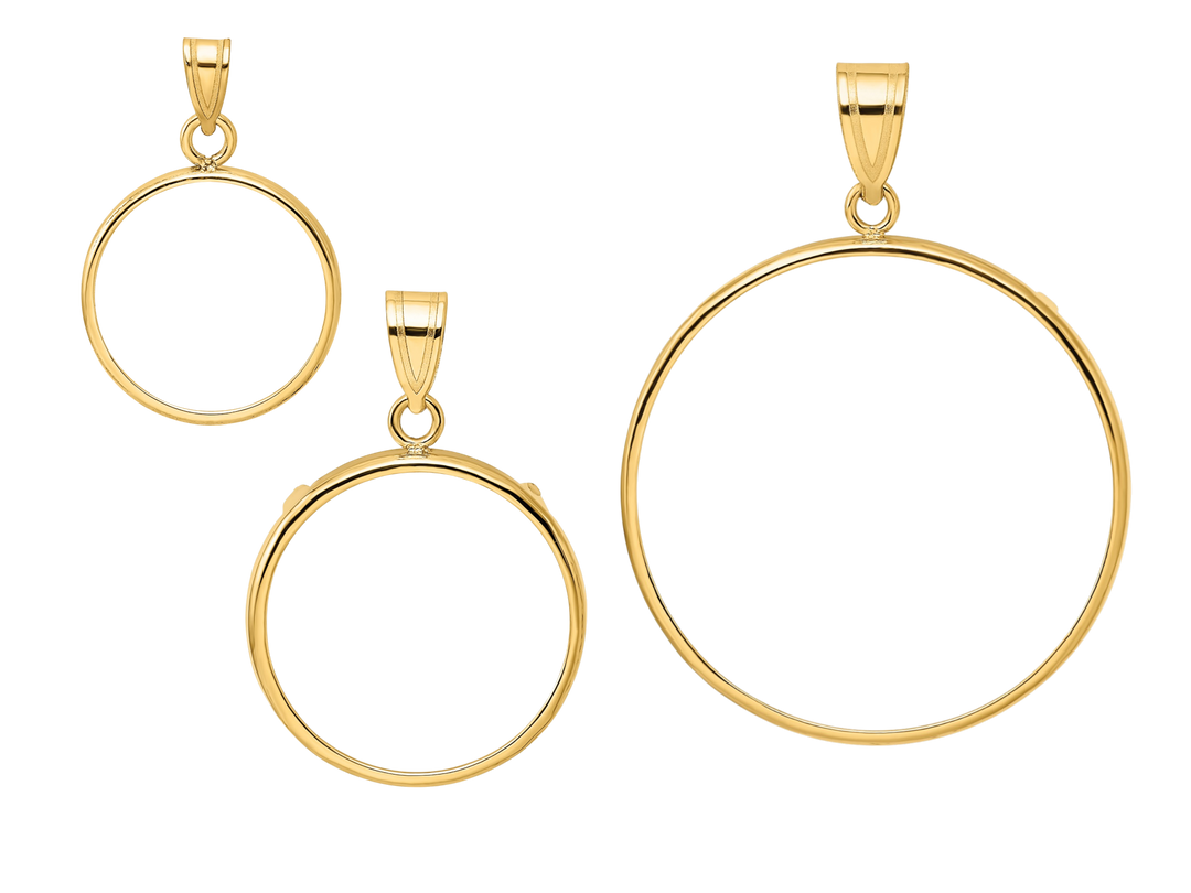 14K Yellow Gold Coin Bezel Mountings for US and Foreign Coins in 13mm - 39.5mm Coin Size
